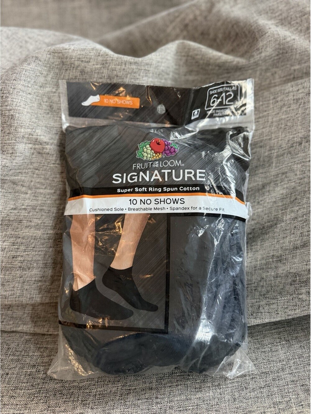 Fruit of the Loom Signature 10 Pack No Show Socks Black Size 6-12 NEW Sealed
